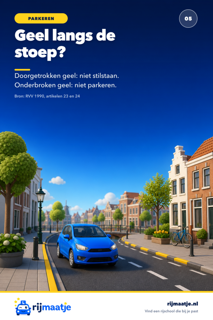 Gele streep langs de stoep: stilstaan of parkeren? – Rijmaatje
