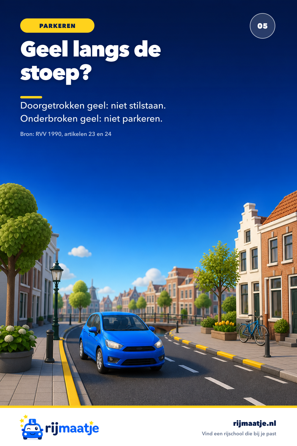 Gele streep langs de stoep: stilstaan of parkeren? – Rijmaatje