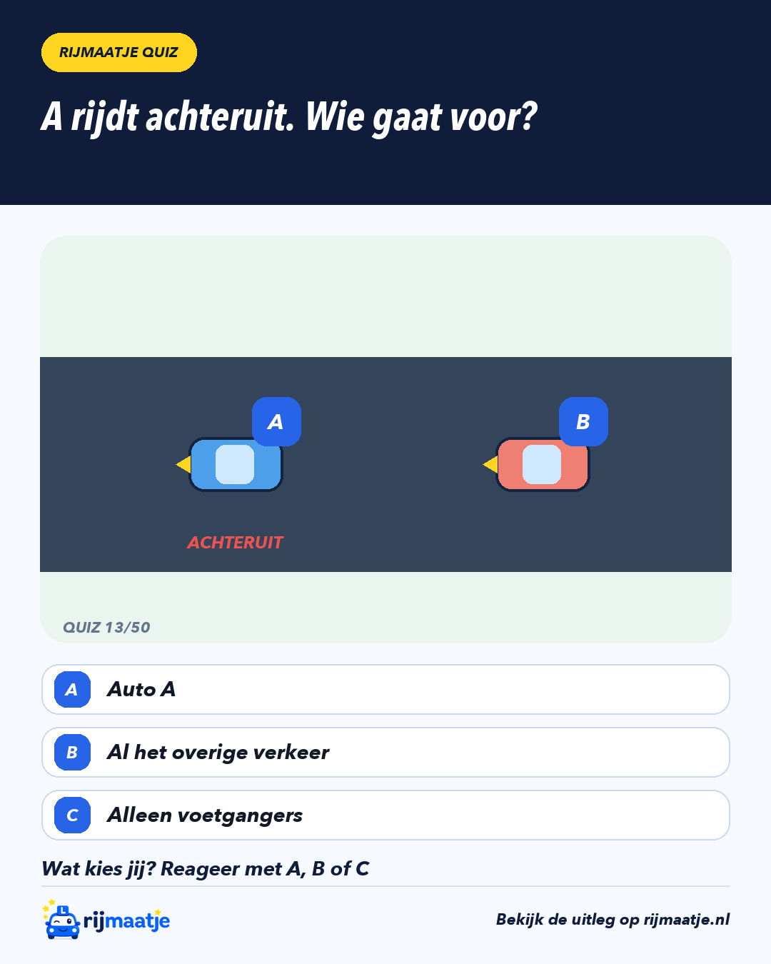 A rijdt achteruit. Wie gaat voor? – Rijmaatje