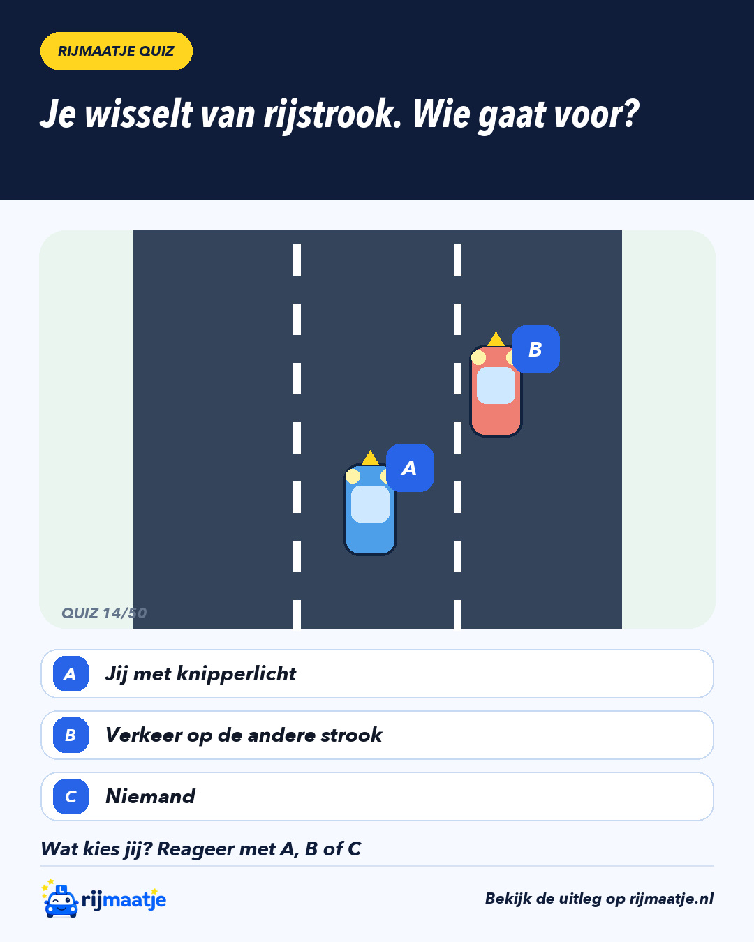 Je wisselt van rijstrook. Wie gaat voor? – Rijmaatje