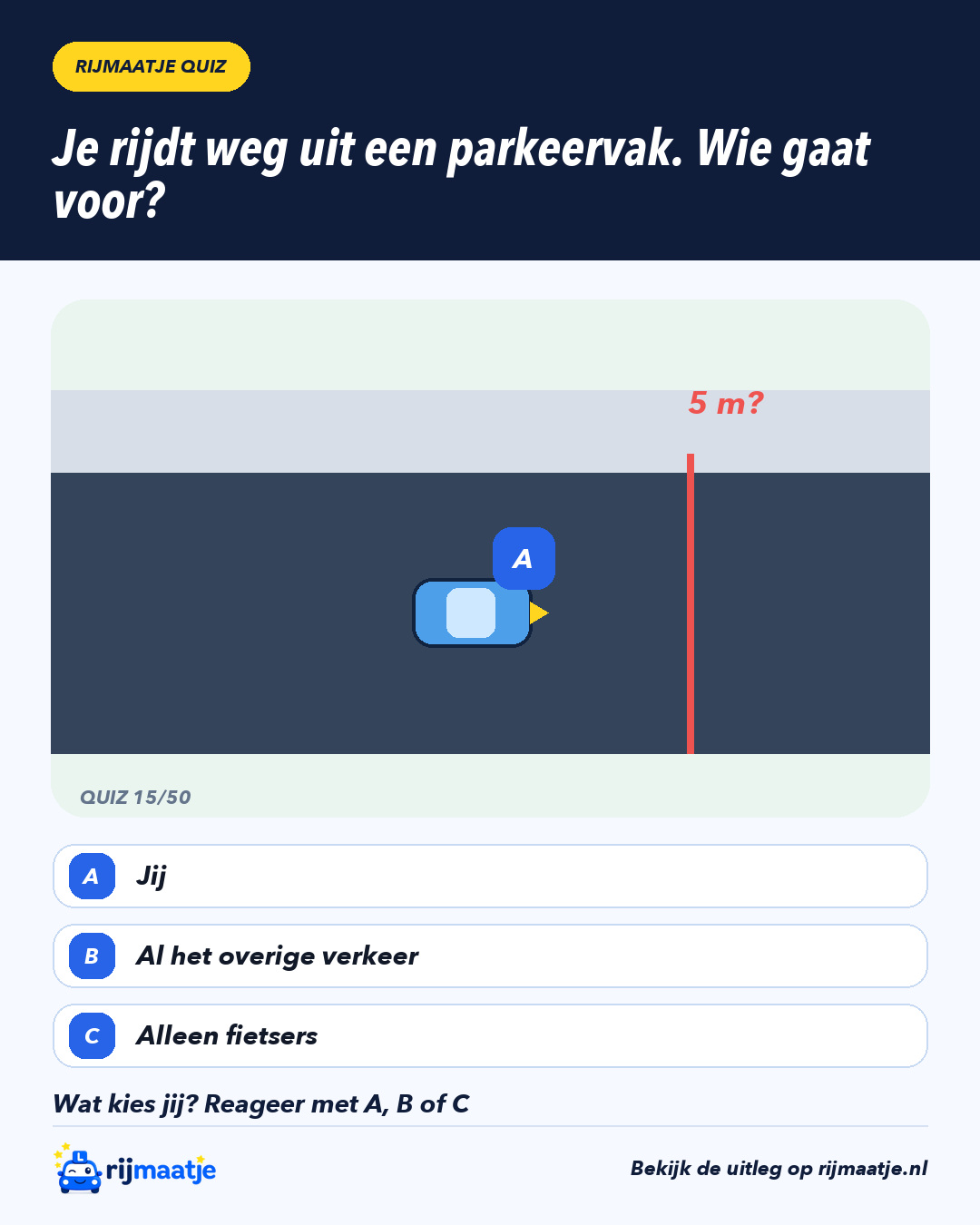 Je rijdt weg uit een parkeervak. Wie gaat voor? – Rijmaatje