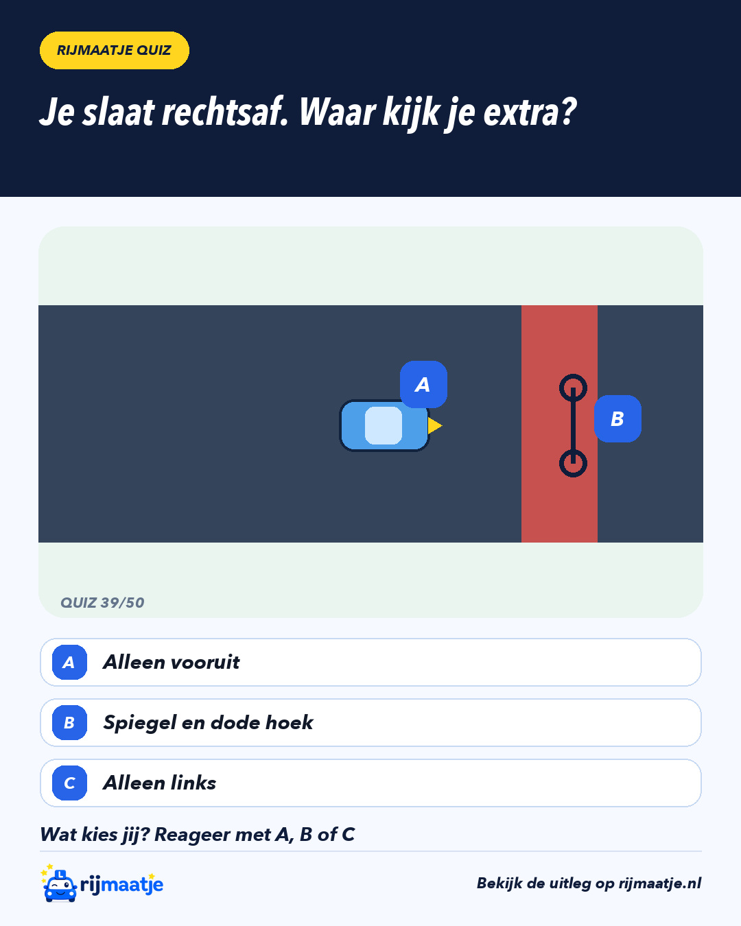 Je slaat rechtsaf. Waar kijk je extra? – Rijmaatje