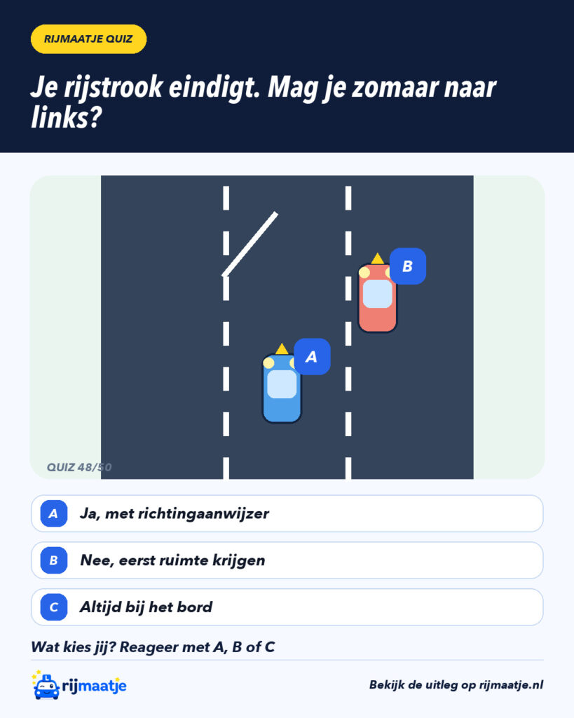 Je rijstrook eindigt. Mag je zomaar naar links? – Rijmaatje