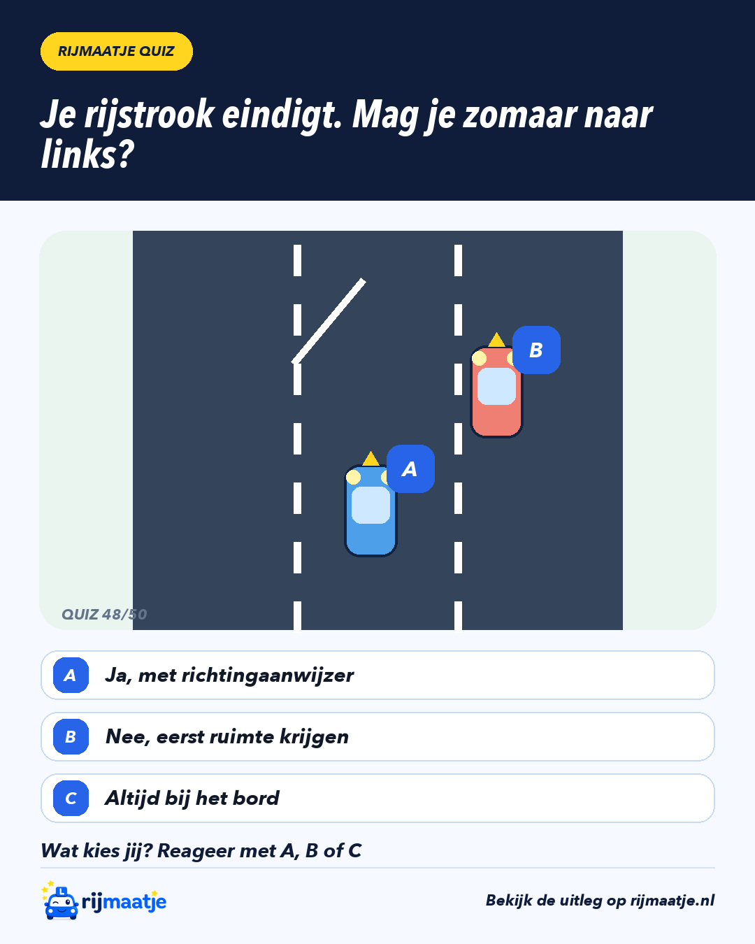 Je rijstrook eindigt. Mag je zomaar naar links? – Rijmaatje
