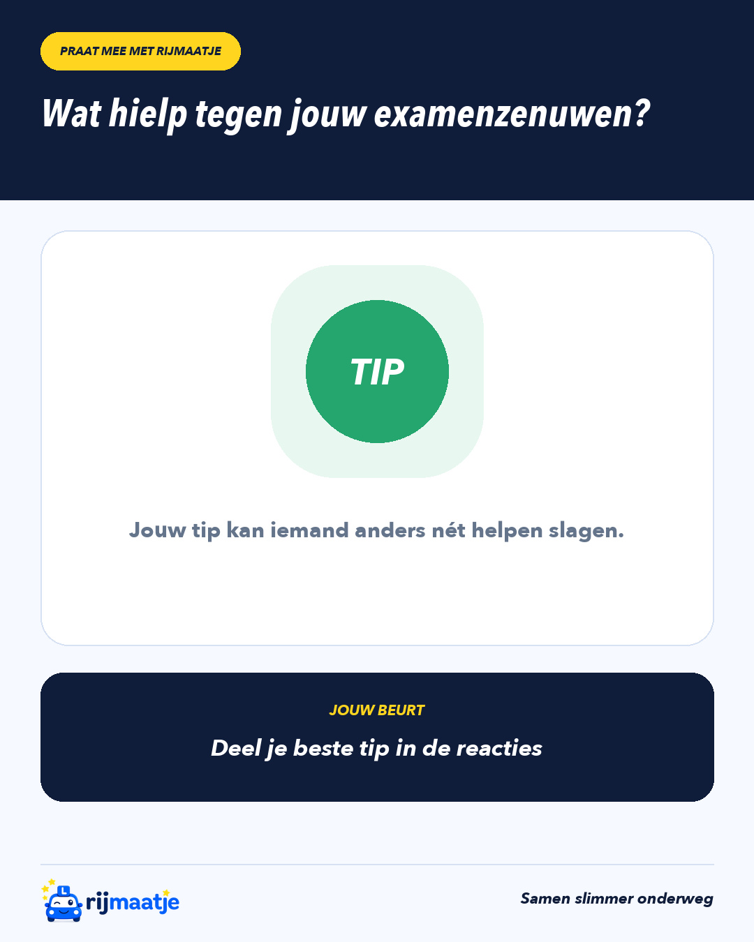 Wat hielp tegen jouw examenzenuwen? – Rijmaatje