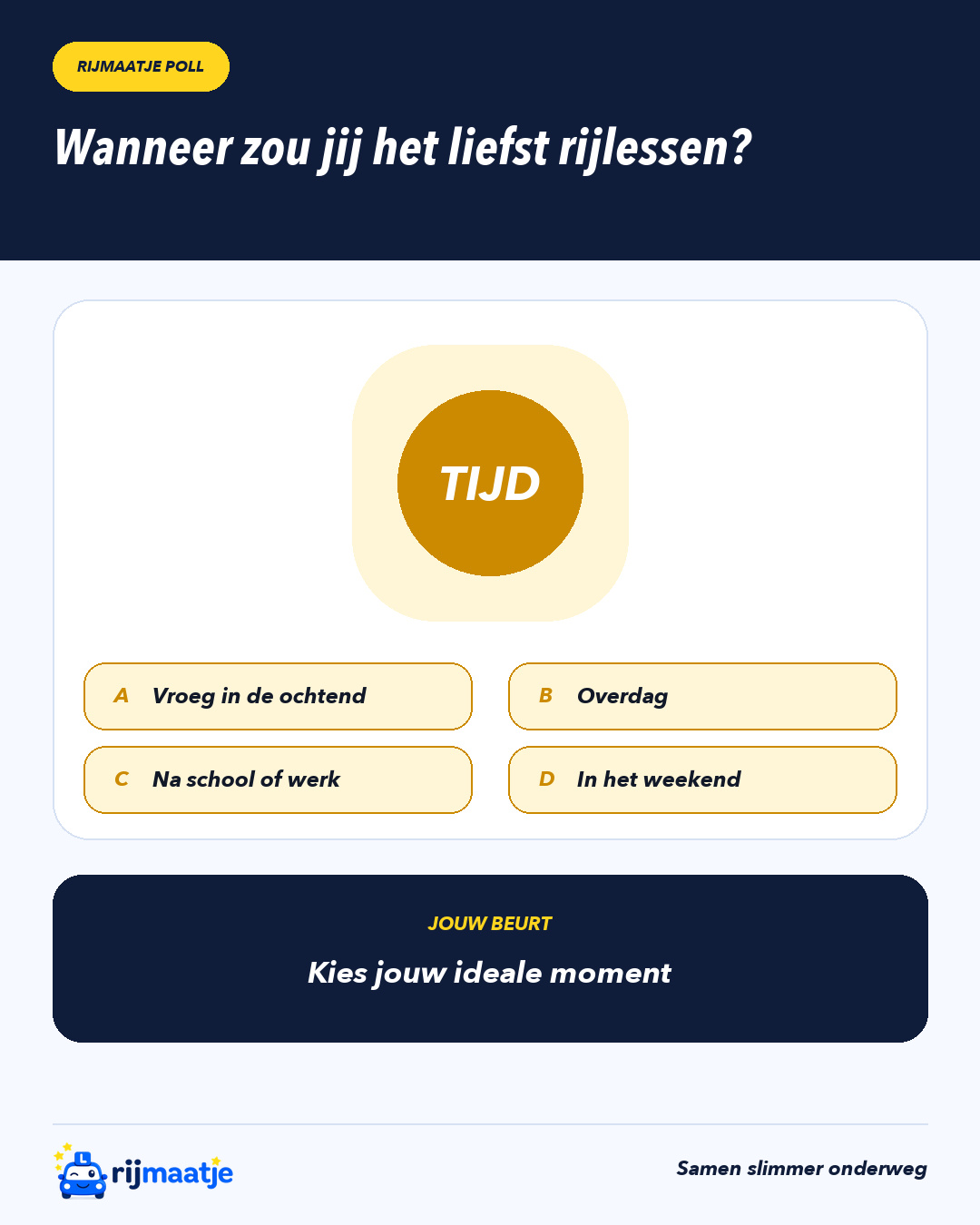 Wanneer zou jij het liefst rijlessen? – Rijmaatje