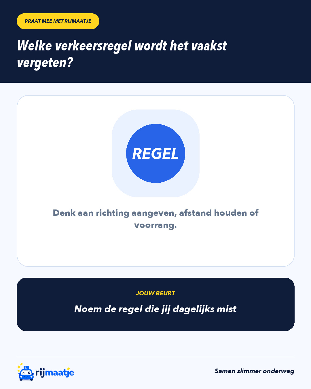 Welke verkeersregel wordt het vaakst vergeten? – Rijmaatje